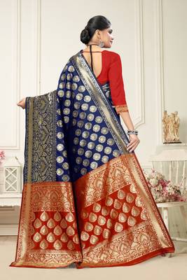 Navy Blue Art Silk Woven  Saree With Blouse 4