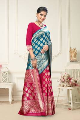 Rama Green Art  Silk Woven  Saree With Blouse 3
