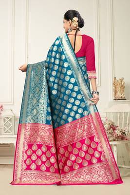 Rama Green Art  Silk Woven  Saree With Blouse 4
