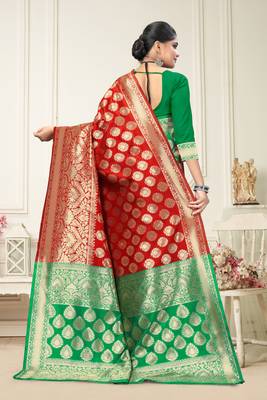 Red Art Silk Woven  Saree With Blouse 4