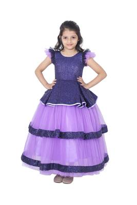 Blue plain polyester kids-girl-gowns 1