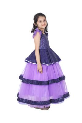 Blue plain polyester kids-girl-gowns 3