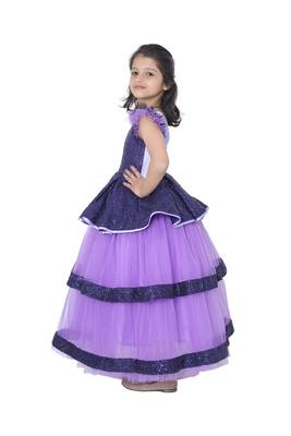 Blue plain polyester kids-girl-gowns 4