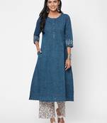 Blue plain cotton ethnic-kurtis