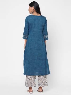 Blue plain cotton ethnic-kurtis 2