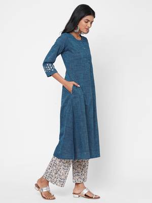 Blue plain cotton ethnic-kurtis 3