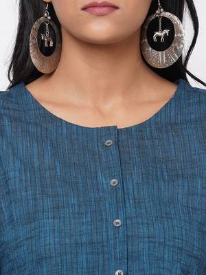 Blue plain cotton ethnic-kurtis 5