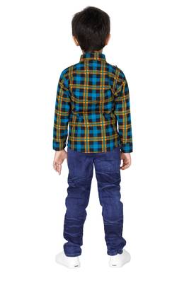 Turquoise embroidered blended cotton boys shirt and jeans 2