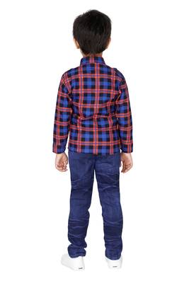 Blue embroidered blended cotton boys shirt and jeans 2