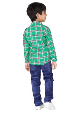 Green embroidered blended cotton boys shirt and jeans 2