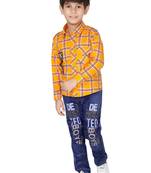 Orange embroidered blended cotton boys shirt and jeans