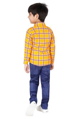 Orange embroidered blended cotton boys shirt and jeans 2
