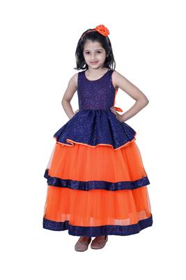 polyester blue sleeveless plain stitched   Dress 1