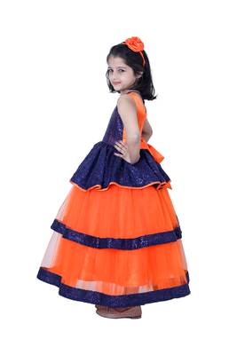 polyester blue sleeveless plain stitched   Dress 4