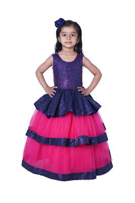 polyester blue sleeveless plain stitched   Dress 1
