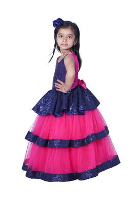 polyester blue sleeveless plain stitched   Dress 3