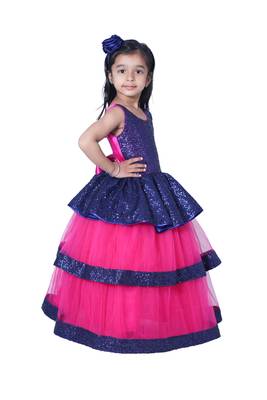polyester blue sleeveless plain stitched   Dress 4