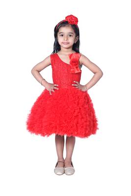 polyester red sleeveless plain stitched   Dress 1