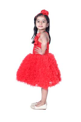 polyester red sleeveless plain stitched   Dress 3