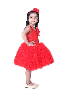 polyester red sleeveless plain stitched   Dress 4
