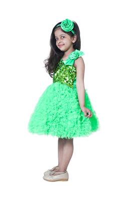 polyester green sleeveless plain stitched   Dress 3