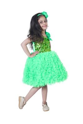 polyester green sleeveless plain stitched   Dress 4