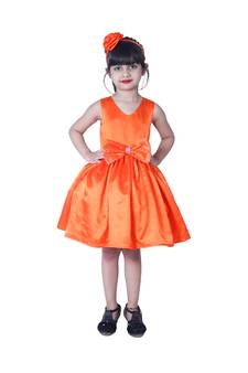 polyester orange sleeveless plain stitched   Dress