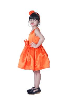 polyester orange sleeveless plain stitched   Dress 3