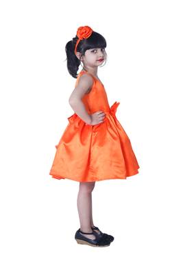 polyester orange sleeveless plain stitched   Dress 4