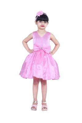 polyester pink sleeveless plain stitched   Dress 1