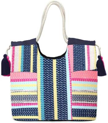 Blue Stripe jacquard wool rope shoulder bag with tassels 1