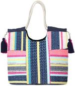 Blue Stripe jacquard wool rope shoulder bag with tassels