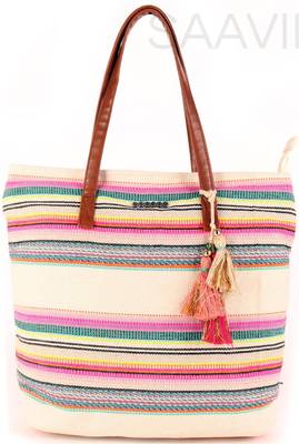 Multi jacquard shopper bag with tassels 1