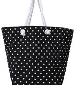 black polka dot oversized shopper bag with rope handles