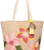 Floral embroidery jute wool shopper bag