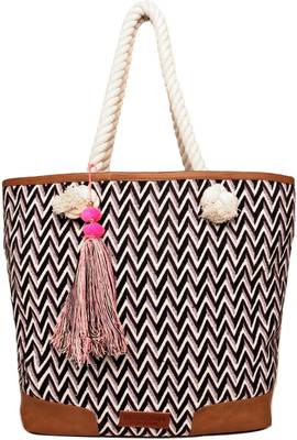 Purple & White Striped Womens Tote Bag Medium Size With Beautiful Tassel 1