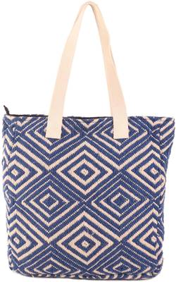 blue diamond shopper bag with tassels 2