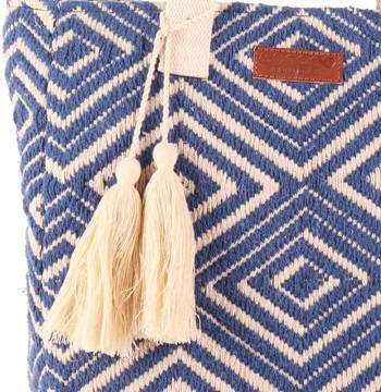 blue diamond shopper bag with tassels 4