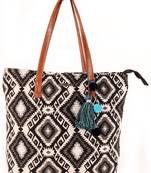 black jacquard shopper bag with tassels