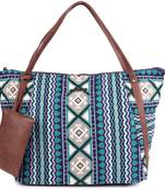 Blue Green Textured Tote Bag With Coin Pouch