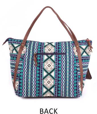 Blue Green Textured Tote Bag With Coin Pouch 2