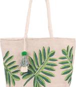 leaf embroidery jute cotton shopper bag