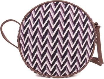 Purple And Black Round Sling Bag With Tassels 1