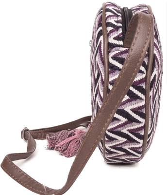 Purple And Black Round Sling Bag With Tassels 2