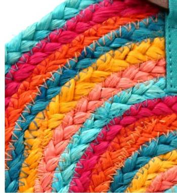 Round Multi Color jute bag with wood handles 3
