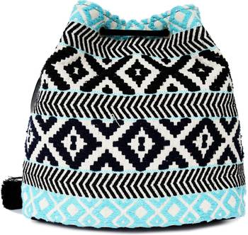 Black Aztec Jacquard Sling Bag With Drawstring Closure 2