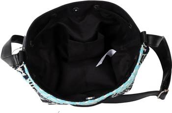 Black Aztec Jacquard Sling Bag With Drawstring Closure 4