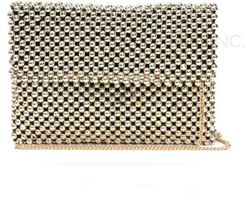 gold beaded clutch with metal chain strap 1