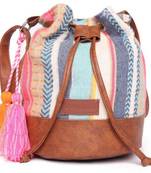 Multi Aztec Jacquard Sling Bag With Drawstring Closure