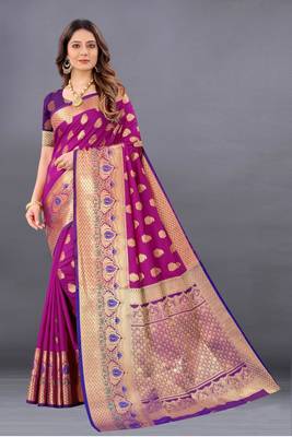 Purple woven banarasi silk saree with blouse 1